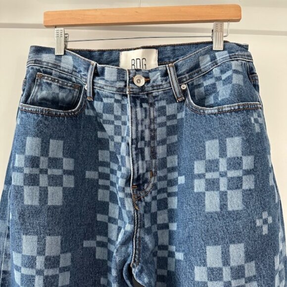 Urban Outfitters Jeans Mens Blue 32x32 Bow Fit Checkerboard Dark Wash Denim - Picture 3 of 5